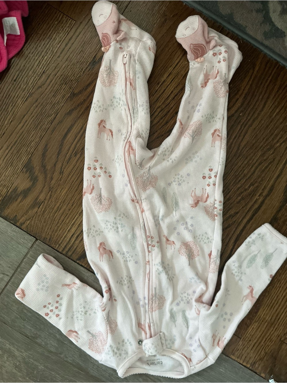 Pink Woodland-Print Baby Footed One-Piece Sleepsuit